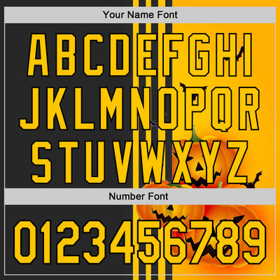 Custom Yellow Black 3D Halloween Spooky Pumpkin Stripe Authentic Baseball Jersey