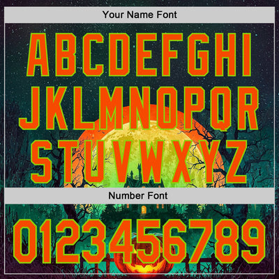 Custom Black Orange-Neon Green 3D Halloween Spooky Pumpkin Authentic Baseball Jersey