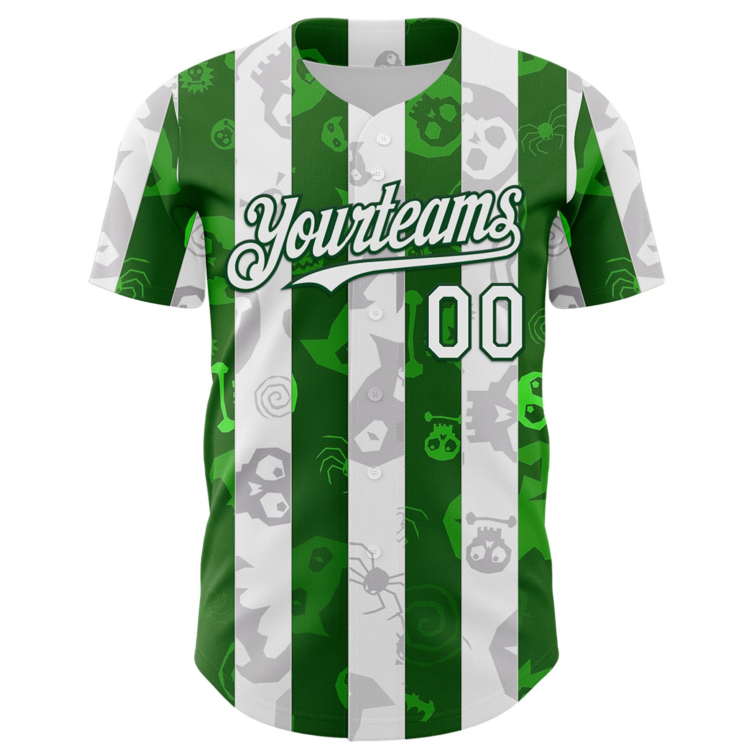 Custom White Green 3D Halloween Spooky Spider Stripe Authentic Baseball Jersey