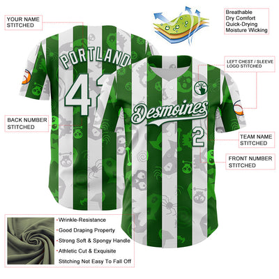 Custom White Green 3D Halloween Spooky Spider Stripe Authentic Baseball Jersey