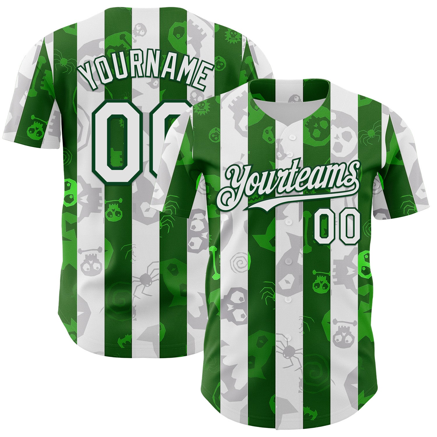 Custom White Green 3D Halloween Spooky Spider Stripe Authentic Baseball Jersey