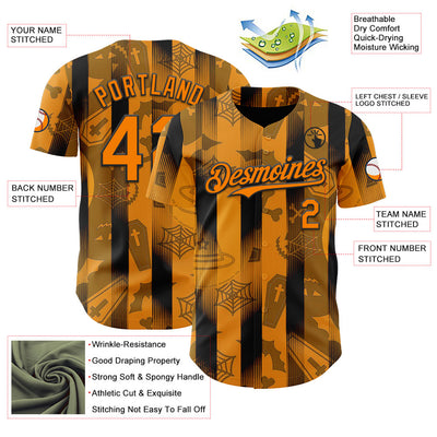 Custom Orange Bay Orange-Black 3D Halloween Spooky Pumpkin Stripe Authentic Baseball Jersey