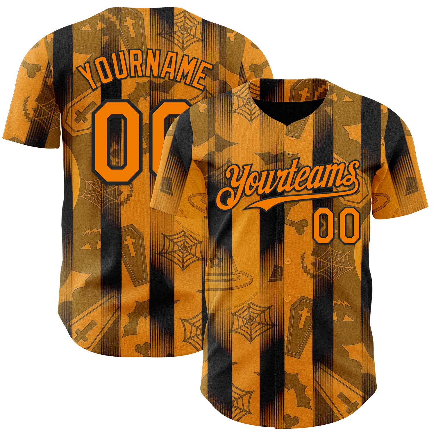 Custom Orange Bay Orange-Black 3D Halloween Spooky Pumpkin Stripe Authentic Baseball Jersey