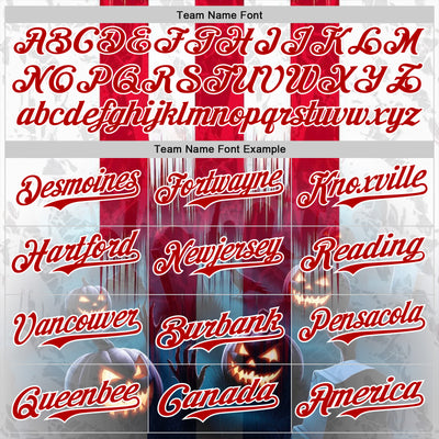 Custom Red Blue-White 3D Halloween Spooky Pumpkin Stripe Authentic Baseball Jersey