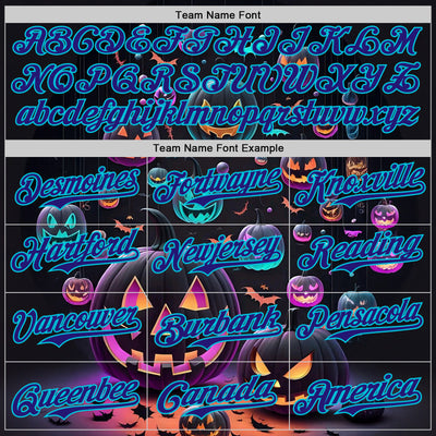 Custom Black Dark Purple-Lakes Blue 3D Halloween Spooky Pumpkin Authentic Baseball Jersey