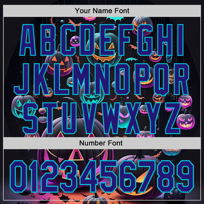 Custom Black Dark Purple-Lakes Blue 3D Halloween Spooky Pumpkin Authentic Baseball Jersey