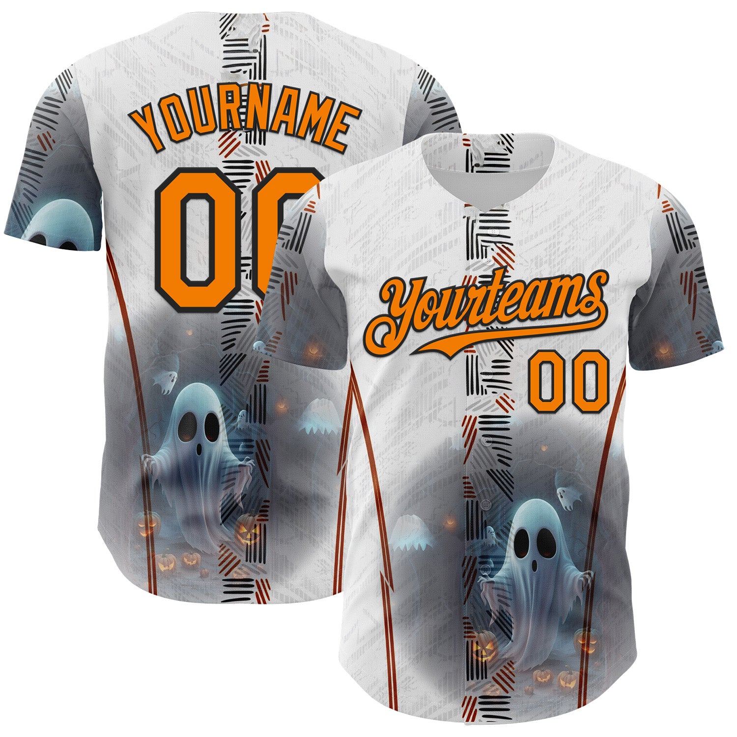 Custom White Bay Orange Gray-Black 3D Halloween Spooky Pumpkin Authentic Baseball Jersey