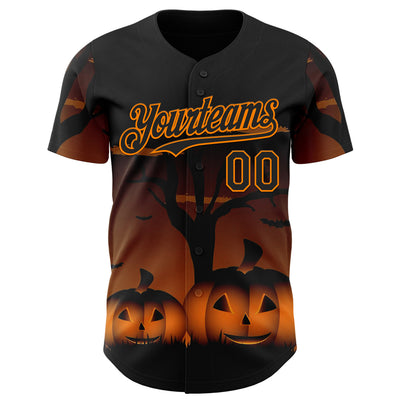 Custom Black Bay Orange 3D Halloween Spooky Pumpkin Authentic Baseball Jersey