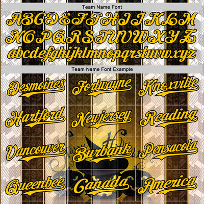 Custom Black Yellow-White 3D Halloween Spooky Pumpkin Stripe Authentic Baseball Jersey