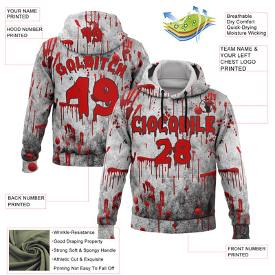 Custom Gray Red-Black 3D Halloween Creepy Blood Horror Sports Pullover Sweatshirt Hoodie