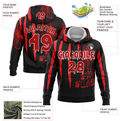Custom Black Red-White 3D Halloween Creepy Blood Horror Sports Pullover Sweatshirt Hoodie