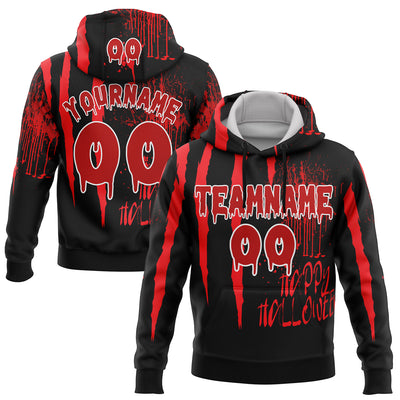 Custom Black Red-White 3D Halloween Creepy Blood Horror Sports Pullover Sweatshirt Hoodie