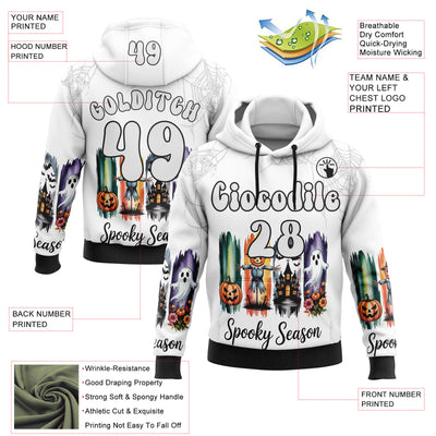 Custom White Black 3D Halloween Pumpkin Spooky Sports Pullover Sweatshirt Hoodie