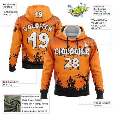 Custom Orange White-Black 3D Halloween Spider Net Spooky Sports Pullover Sweatshirt Hoodie