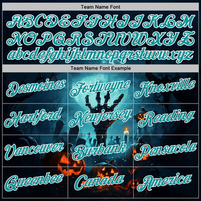 Custom Blue Teal-White 3D Halloween Zombies Spooky Sports Pullover Sweatshirt Hoodie