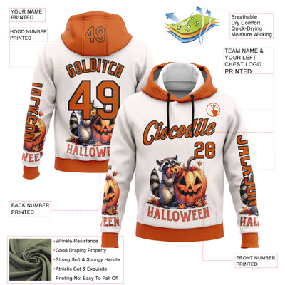 Custom White Orange-Black 3D Halloween Pumpkin Spooky Sports Pullover Sweatshirt Hoodie