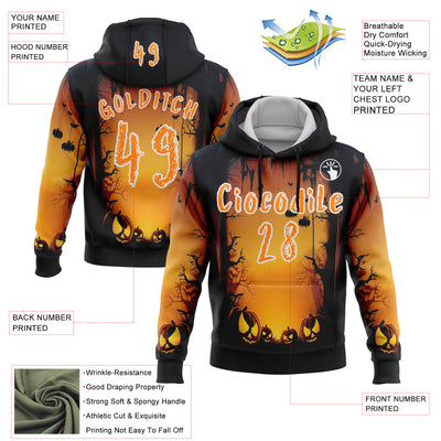 Custom Black Bay Orange Yellow-White 3D Halloween Pumpkin Spooky Sports Pullover Sweatshirt Hoodie