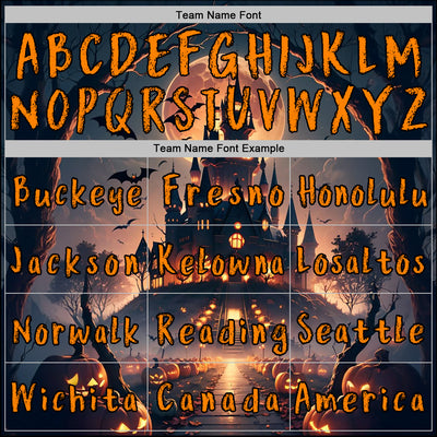 Custom Blue Bay Orange-Black 3D Halloween Pumpkin Spooky Sports Pullover Sweatshirt Hoodie