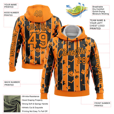 Custom Bay Orange Black 3D Halloween Pumpkin Spooky Stripe Sports Pullover Sweatshirt Hoodie