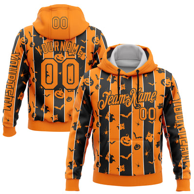 Custom Bay Orange Black 3D Halloween Pumpkin Spooky Stripe Sports Pullover Sweatshirt Hoodie