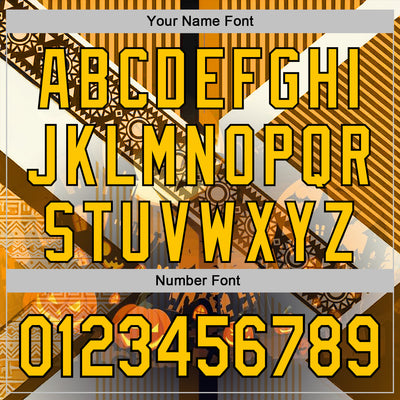 Custom Yellow Black 3D Halloween Pumpkin Spooky Stripe Sports Pullover Sweatshirt Hoodie