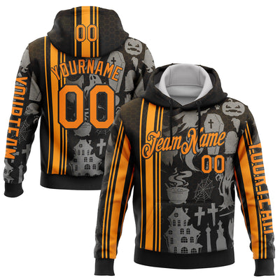 Custom Black Bay Orange-Orange 3D Halloween Pumpkin Spooky Stripe Sports Pullover Sweatshirt Hoodie