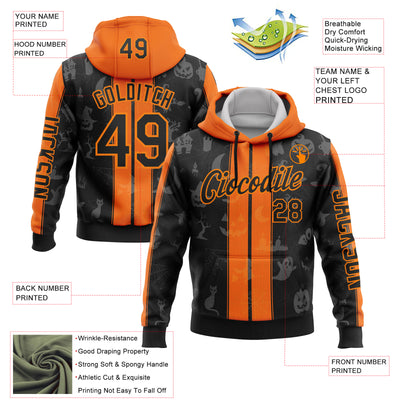 Custom Black Orange-Bay Orange 3D Halloween Pumpkin Spooky Stripe Sports Pullover Sweatshirt Hoodie