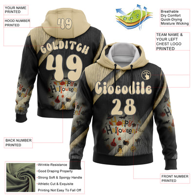 Custom Black Cream-Steel Gray 3D Halloween Spooky Stripe Sports Pullover Sweatshirt Hoodie