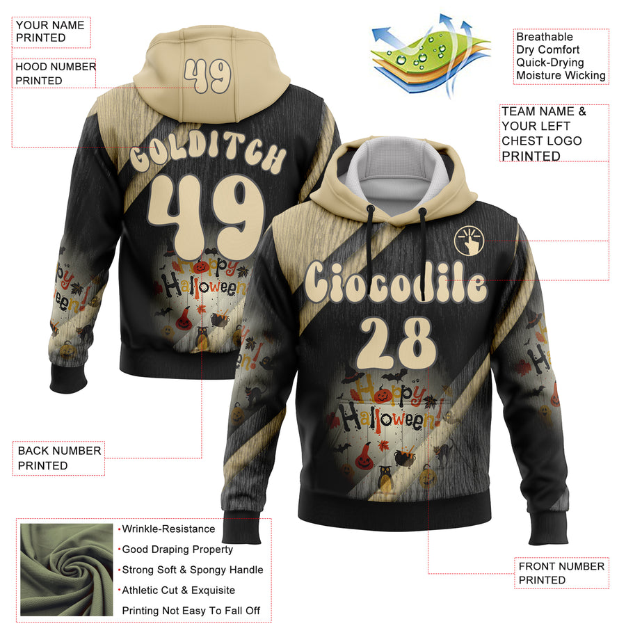 Custom Black Cream-Steel Gray 3D Halloween Spooky Stripe Sports Pullover Sweatshirt Hoodie