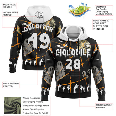 Custom Black White 3D Halloween Zombies Spooky Stripe Sports Pullover Sweatshirt Hoodie