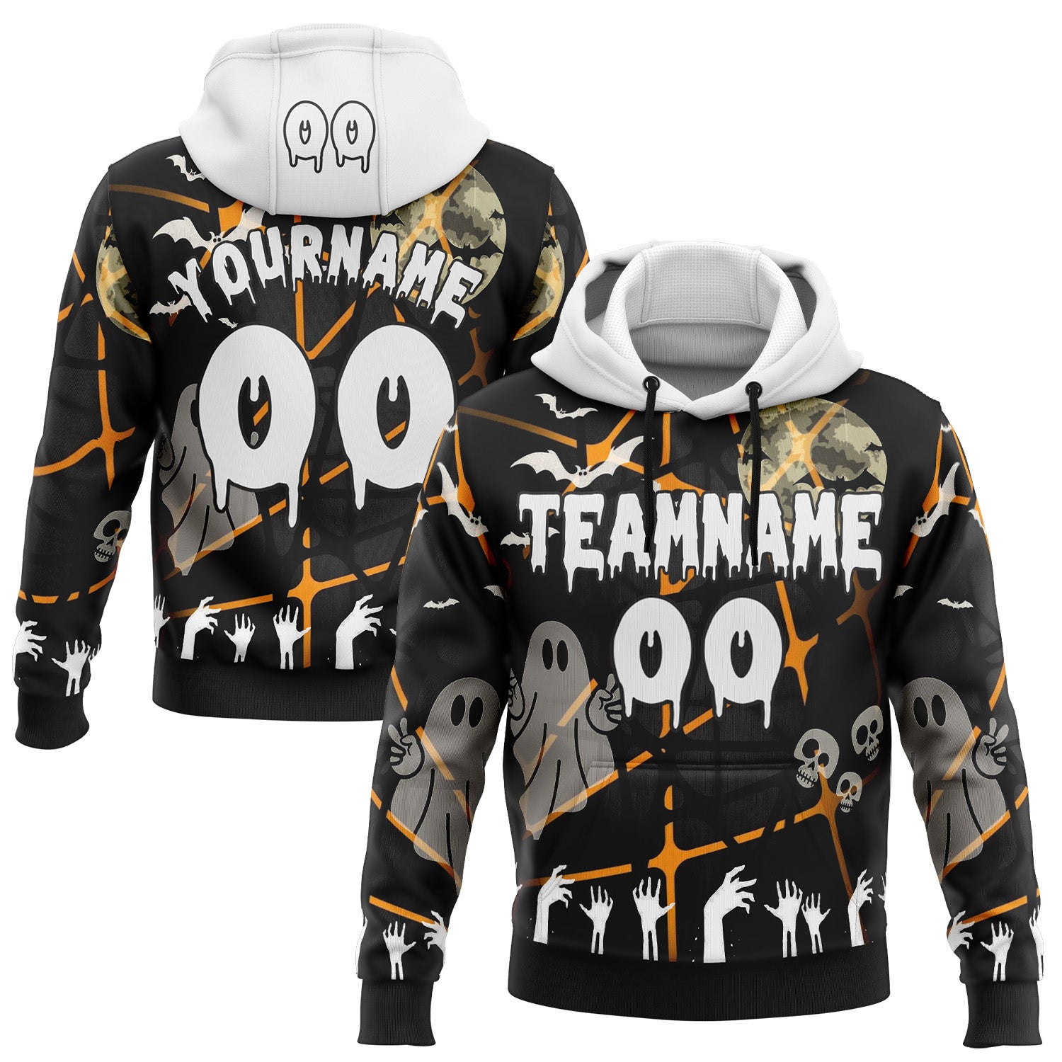 Custom Black White 3D Halloween Zombies Spooky Stripe Sports Pullover Sweatshirt Hoodie