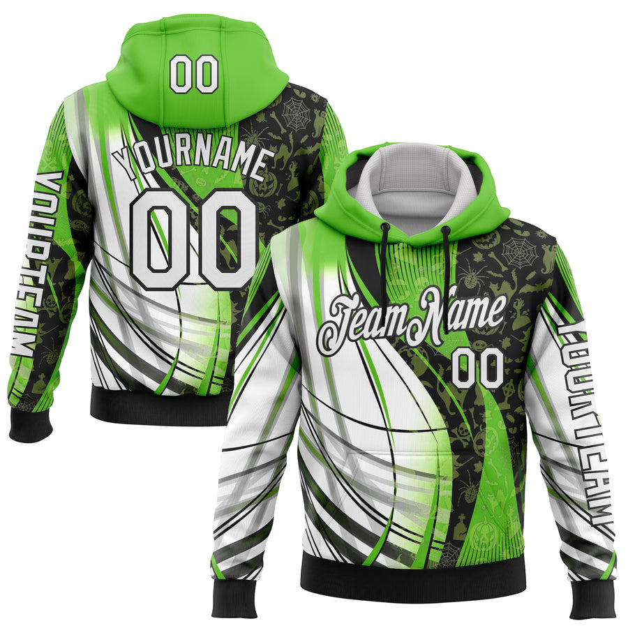 Custom Green White-Black 3D Halloween Spooky Sportswear Pullover Sweatshirt Hoodie