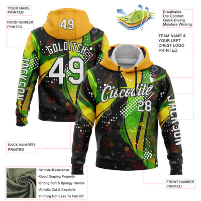 Custom Black White Green-Yellow 3D Halloween Spooky Sportswear Pullover Sweatshirt Hoodie