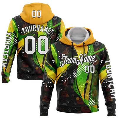 Custom Black White Green-Yellow 3D Halloween Spooky Sportswear Pullover Sweatshirt Hoodie
