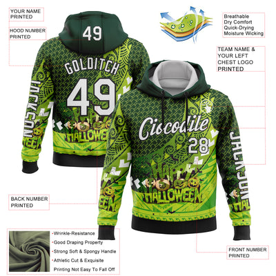 Custom Green White-Black 3D Halloween Spooky Sportswear Pullover Sweatshirt Hoodie