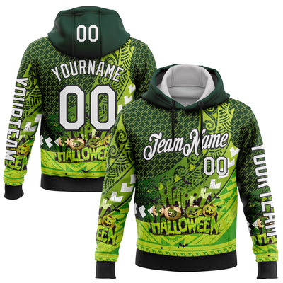 Custom Green White-Black 3D Halloween Spooky Sportswear Pullover Sweatshirt Hoodie