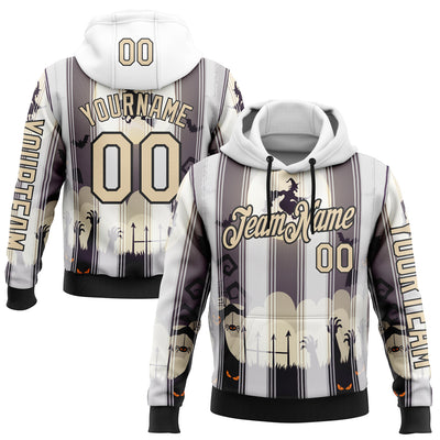 Custom White City Cream-Black 3D Halloween Spooky Sportswear Pullover Sweatshirt Hoodie