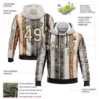 Custom White City Cream Black-Orange 3D Halloween Pumpkin Spooky Stripe Sports Pullover Sweatshirt Hoodie