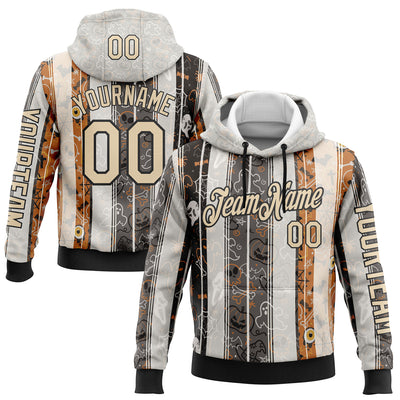 Custom White City Cream Black-Orange 3D Halloween Pumpkin Spooky Stripe Sports Pullover Sweatshirt Hoodie