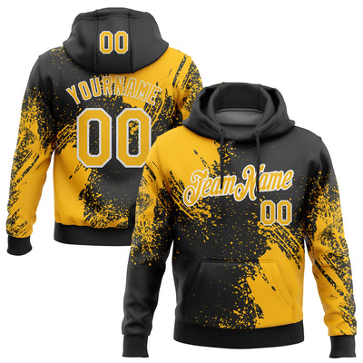 Custom Stitched Black Gold-White 3D Pattern Design Abstract Brush Stroke Sports Pullover Sweatshirt Hoodie