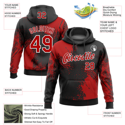 Custom Stitched Black Red-White 3D Pattern Design Abstract Brush Stroke Sports Pullover Sweatshirt Hoodie