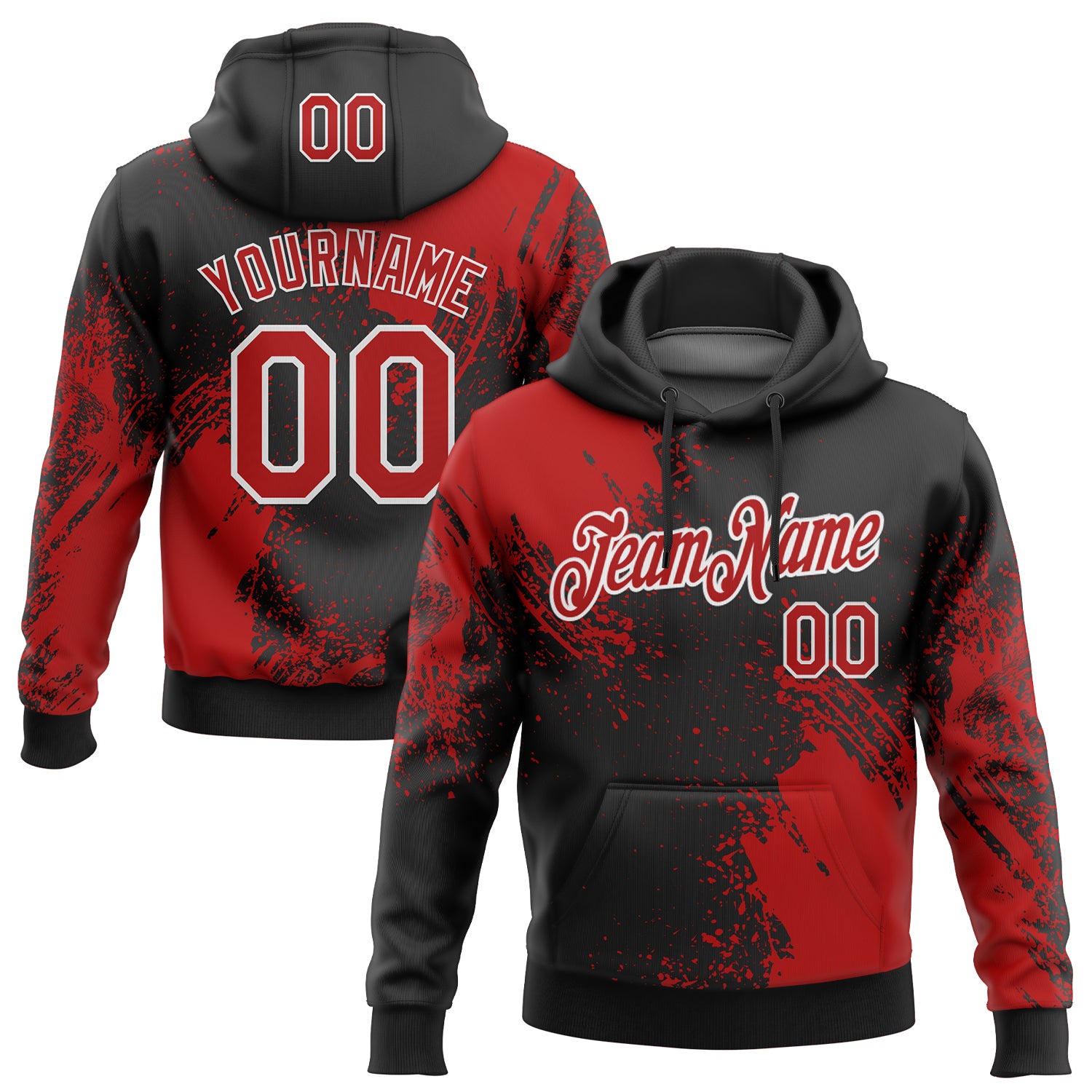 Custom Stitched Black Red-White 3D Pattern Design Abstract Brush Stroke Sports Pullover Sweatshirt Hoodie