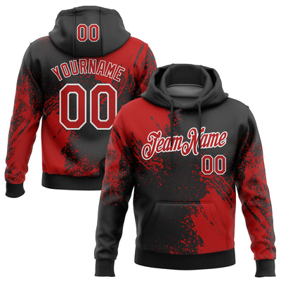 Custom Stitched Black Red-White 3D Pattern Design Abstract Brush Stroke Sports Pullover Sweatshirt Hoodie
