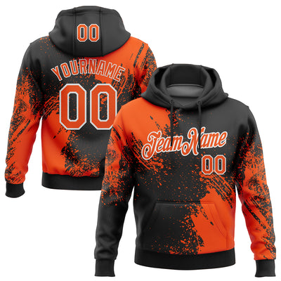 Custom Stitched Black Orange-White 3D Pattern Design Abstract Brush Stroke Sports Pullover Sweatshirt Hoodie