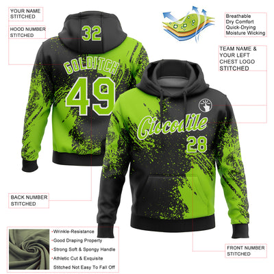 Custom Stitched Black Neon Green-White 3D Pattern Design Abstract Brush Stroke Sports Pullover Sweatshirt Hoodie