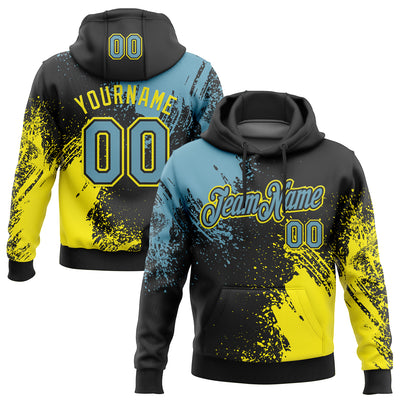 Custom Stitched Black Shadow Blue-Light Yellow 3D Pattern Design Abstract Brush Stroke Sports Pullover Sweatshirt Hoodie