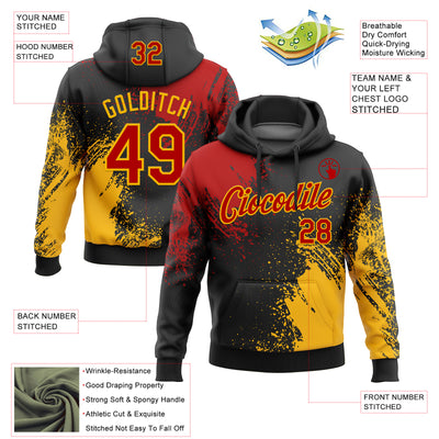 Custom Stitched Black Red-Gold 3D Pattern Design Abstract Brush Stroke Sports Pullover Sweatshirt Hoodie
