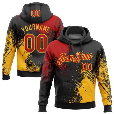 Custom Stitched Black Red-Gold 3D Pattern Design Abstract Brush Stroke Sports Pullover Sweatshirt Hoodie