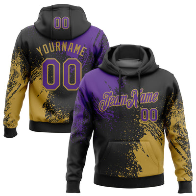 Custom Stitched Black Purple-Old Gold 3D Pattern Design Abstract Brush Stroke Sports Pullover Sweatshirt Hoodie