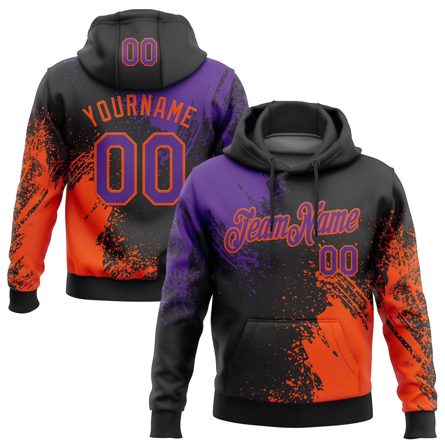 Custom Stitched Black Purple-Orange 3D Pattern Design Abstract Brush Stroke Sports Pullover Sweatshirt Hoodie